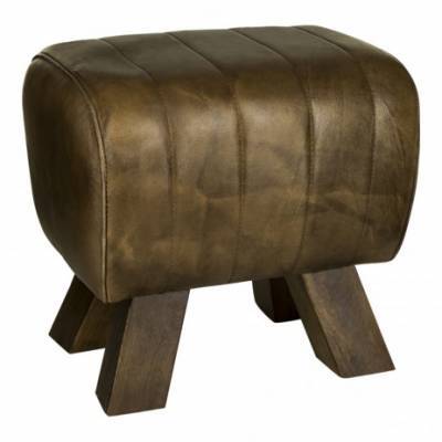 PTMD Poef Raw Leather Brown Met Poot PTMD Poef Raw Leather Brown Met Poot