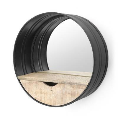Round mirror with compartment black Round mirror with compartment black