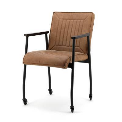 Eleonora Stoel Mia met armleuning en wielen - cognac arizona leer Eleonora Stoel Mia met armleuning en wielen - cognac arizona leer