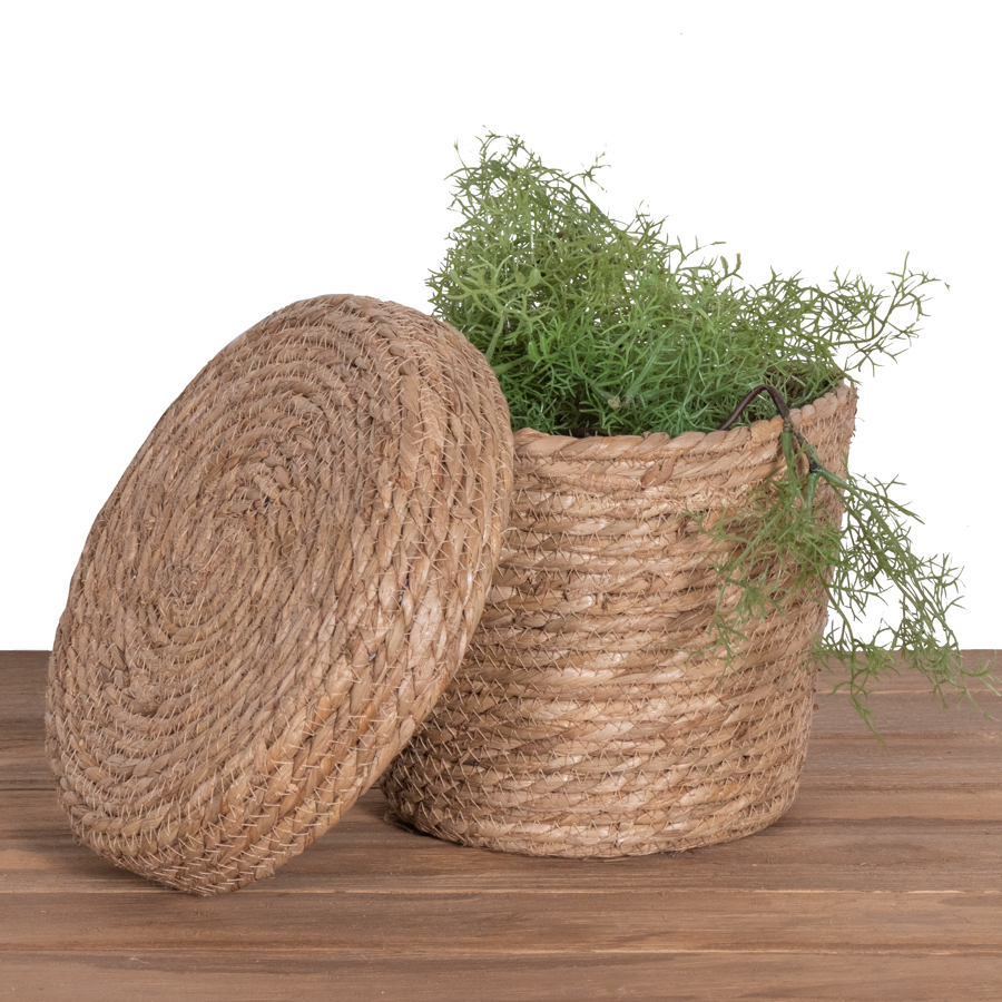 Opbergmand Rotan - Bruin - Ø23cm - Met Deksel - Mand Dorian Klein - Giga Meubel