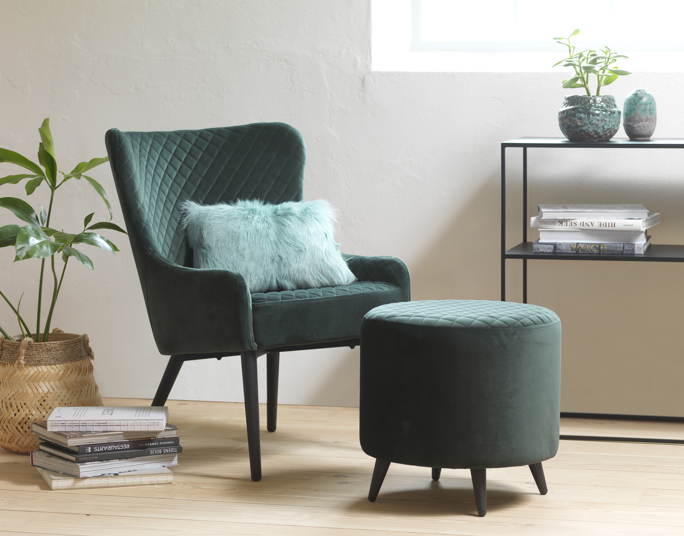Voetenbankje Ottowa Groen Velvet - Giga Living