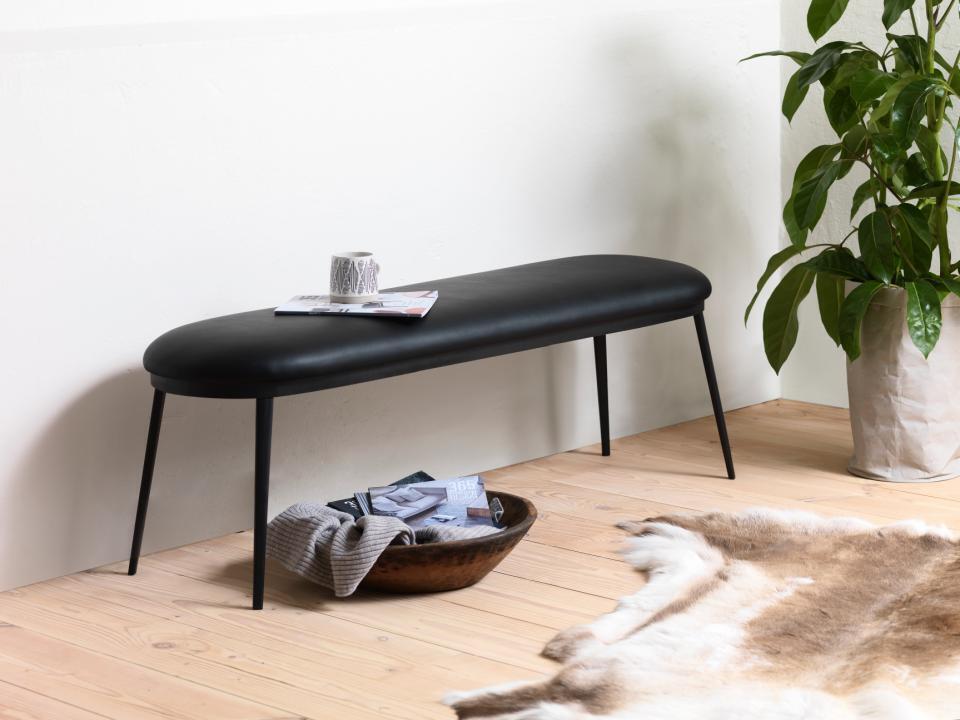 Bankje Gain 140 cm Zwart Faux Leather - Giga Living