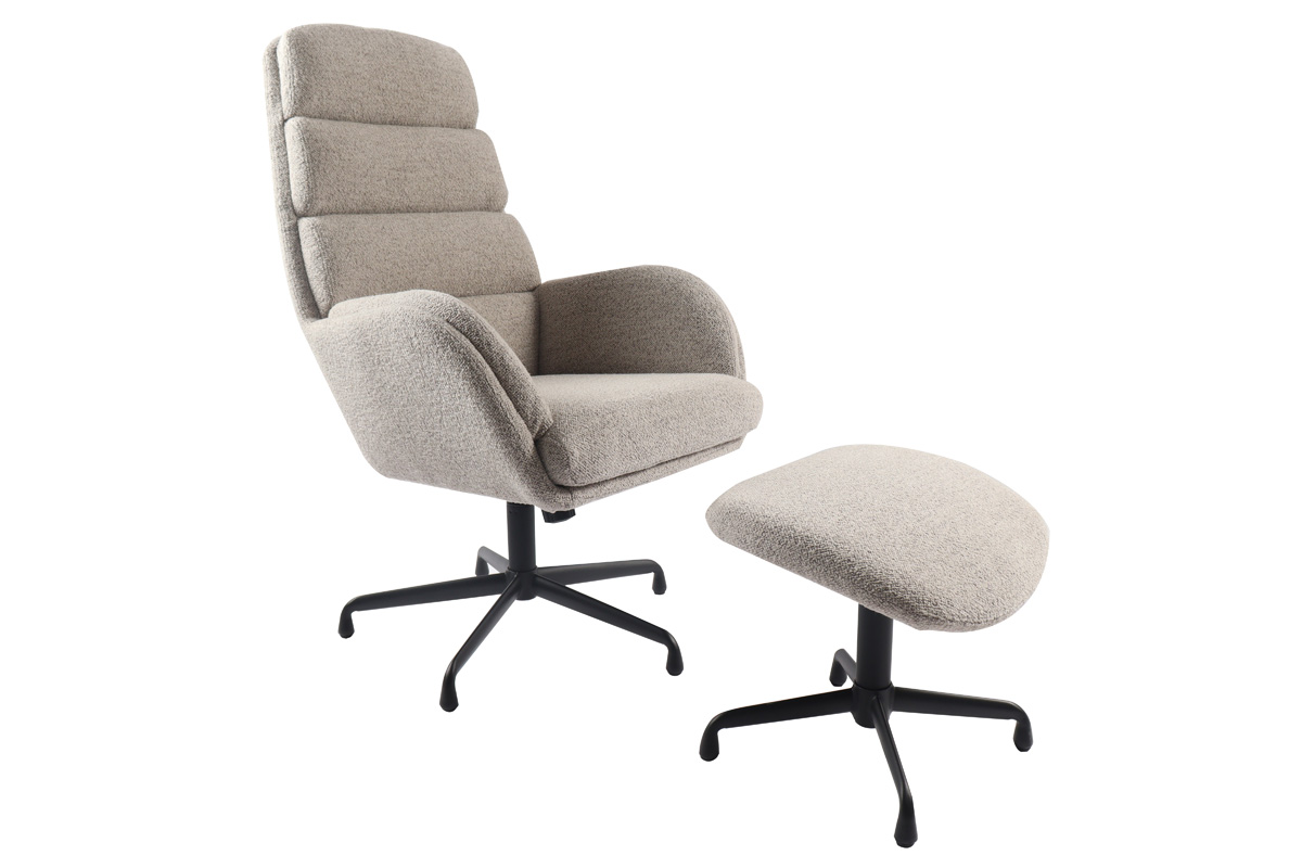 Giga Living Fauteuil Sifton Met Voetenbank Bouclé Taupe/Zwart - 