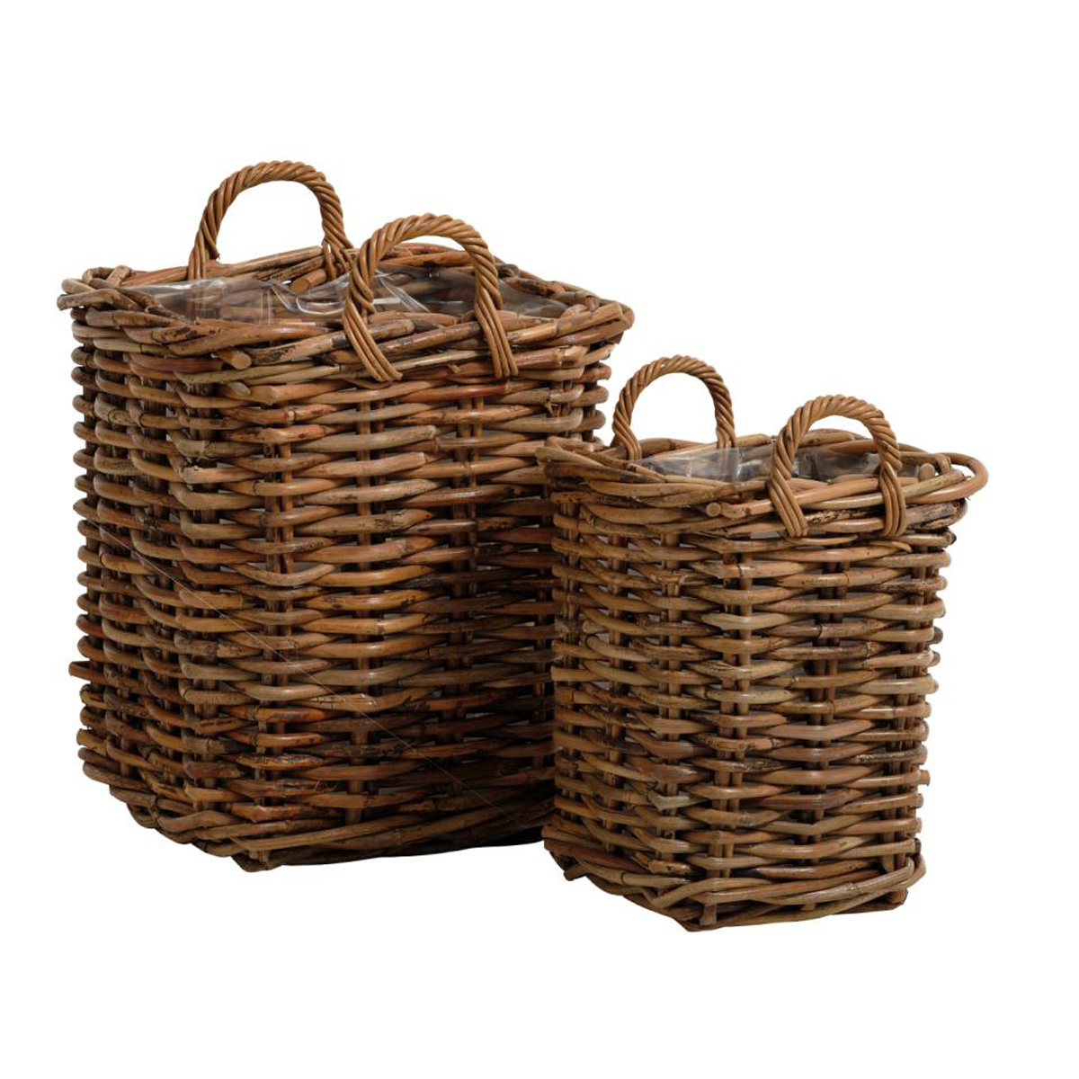 Mand Calais Vierkant Klein Set van 2 Naturel Rotan - Giga Living