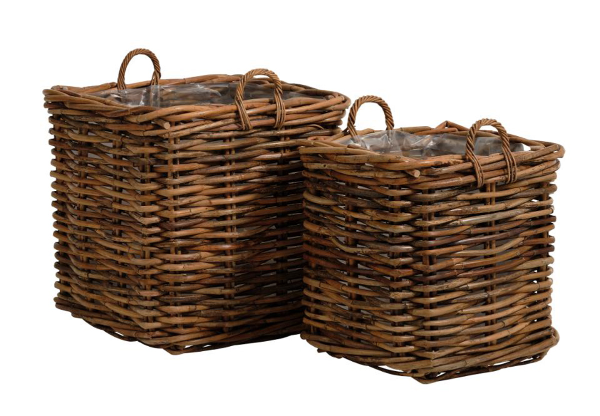 Mand Calais Vierkant Groot Set van 2 Naturel Rotan - Giga Living