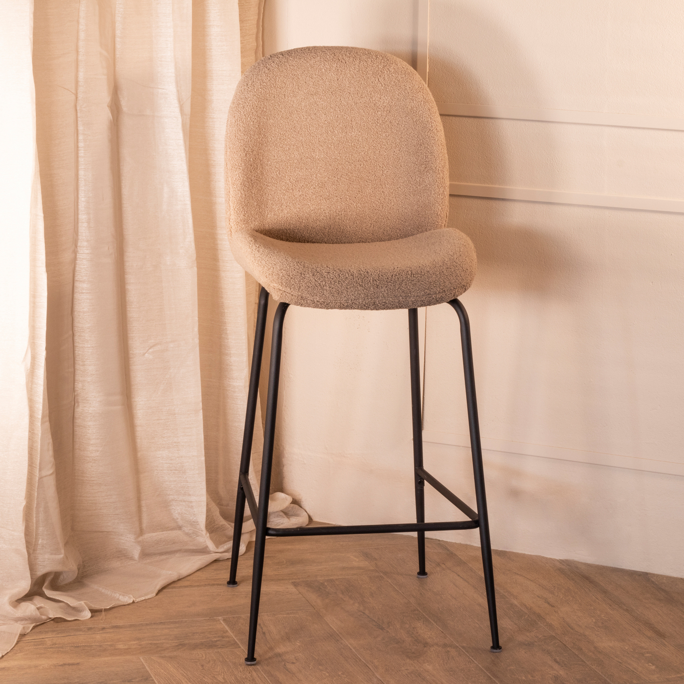 Barkruk Teddy Taupe - Stalen Frame - Zithoogte 75cm - Stoel Dewi - Giga Meubel