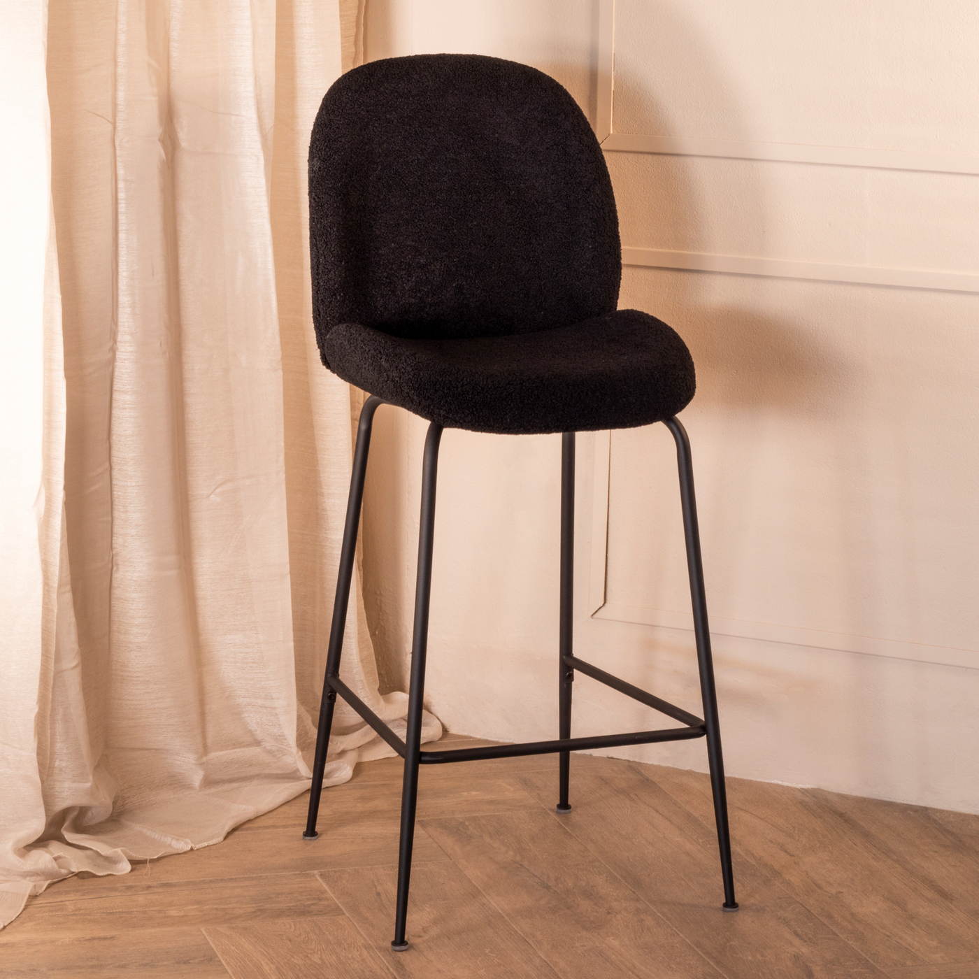 Barkruk Teddy Zwart - Stalen Frame - Zithoogte 75cm - Stoel Dewi - Giga Meubel