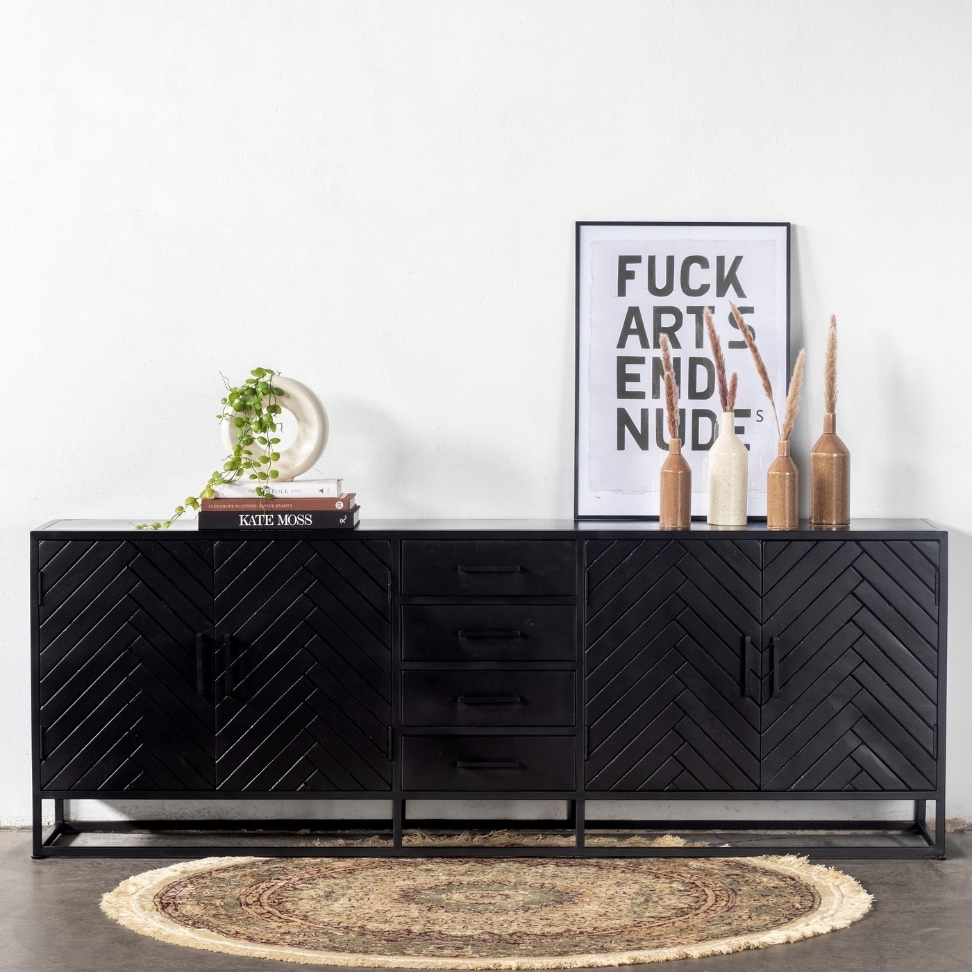 Dressoir Isa Zwart Visgraat Groot Mangohout - Giga Meubel
