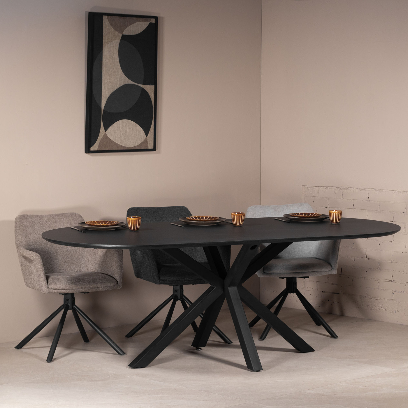 Eettafel Dean Ovaal Zwart 160cm - Giga Meubel