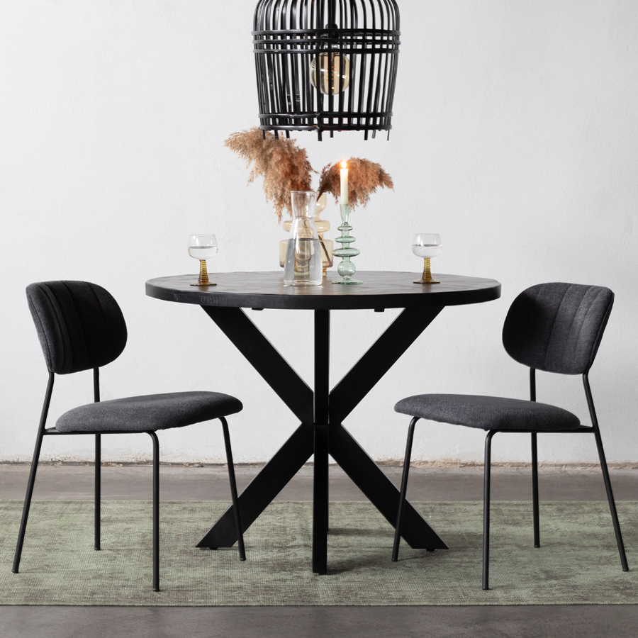 Eettafel Max Rond Zwart Visgraat Mangohout 100cm