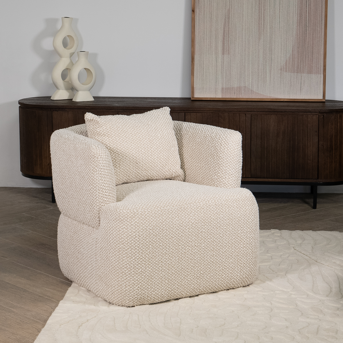 Fauteuil Ollie Beige Bouclé - Giga Meubel