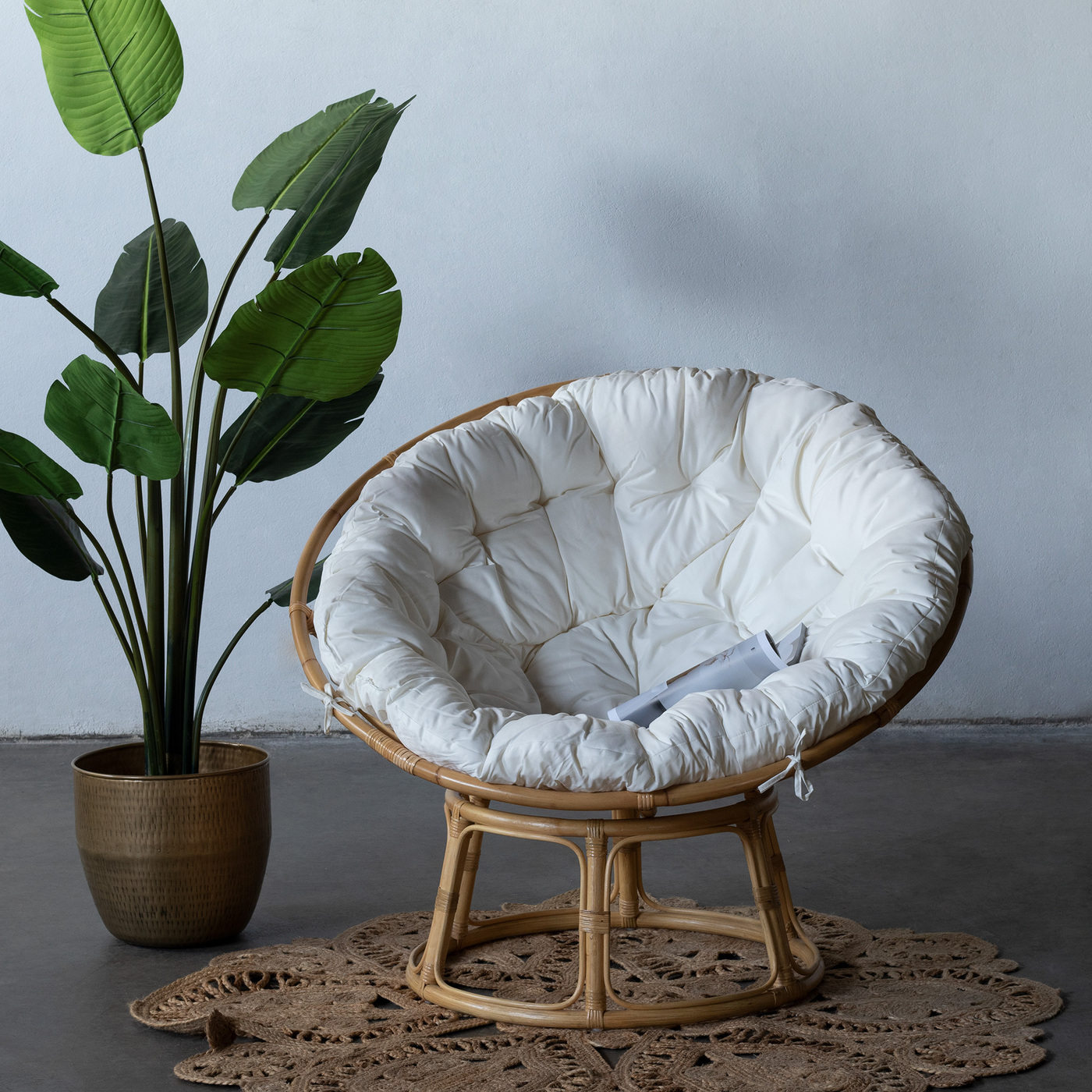 Fauteuil Rond - Rotan - Inclusief Kussen - Stoel Papasan - Giga Meubel