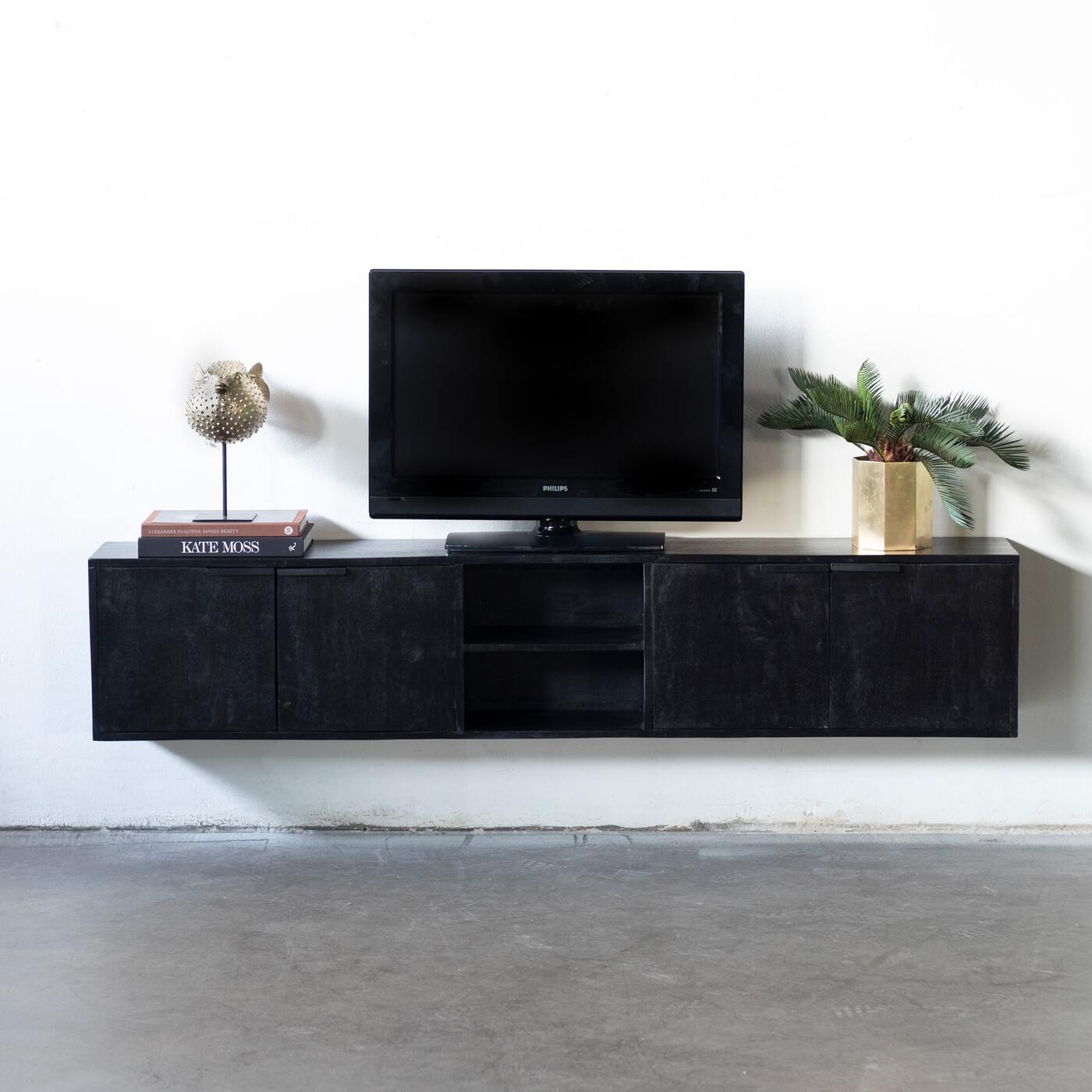 Zwevend Tv-meubel Zen Zwart 200cm 5-deurs - Giga Meubel