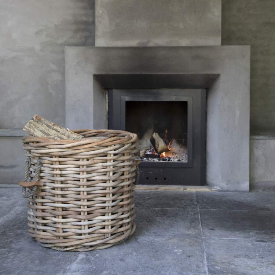 Houtmand Grof Rotan - Touw - Naturel - Rond - Ø65x60cm - Het Mandenhuys