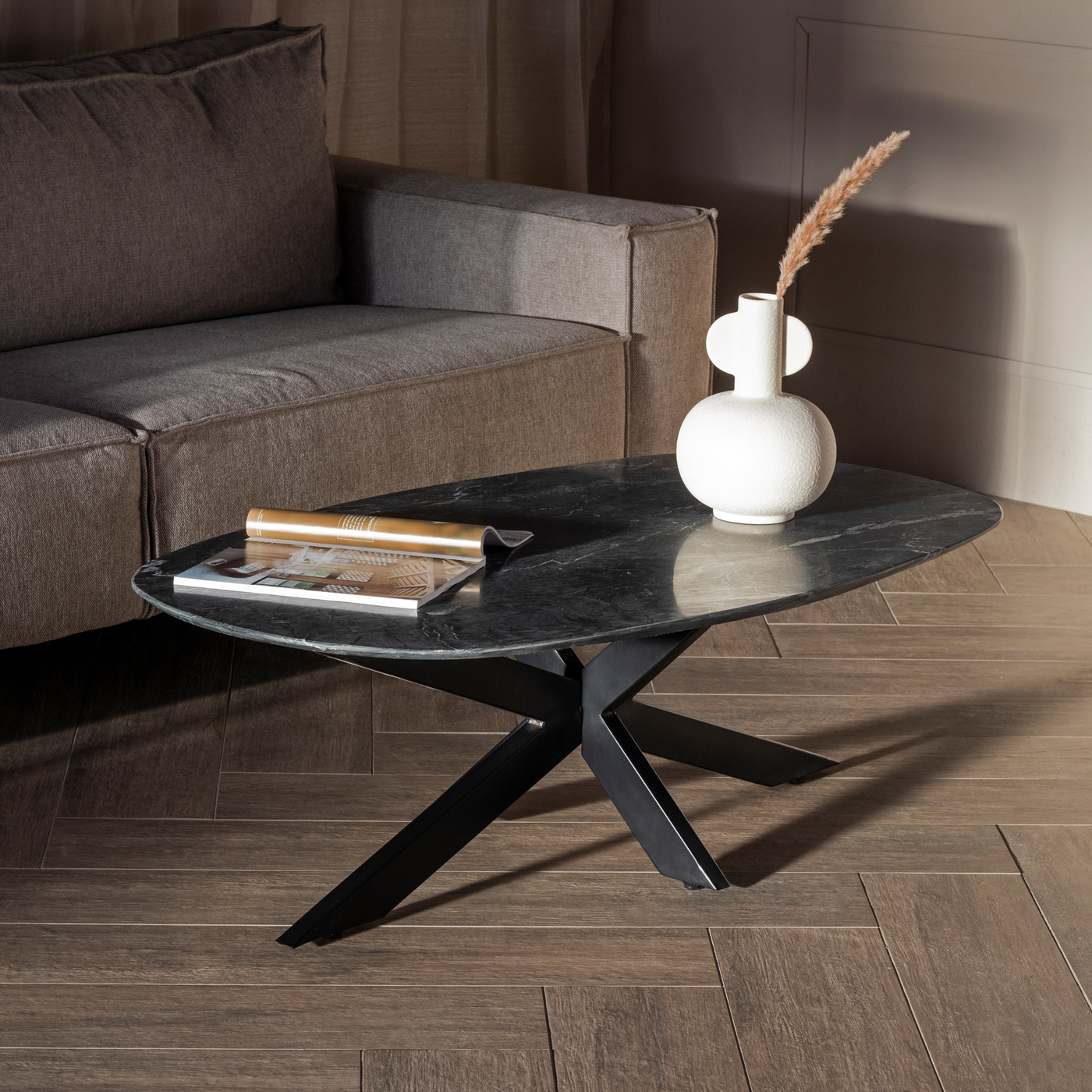 Salontafel Marmer - Zwart - Deens Ovaal - 120cm - Tafel Richy - Giga Meubel