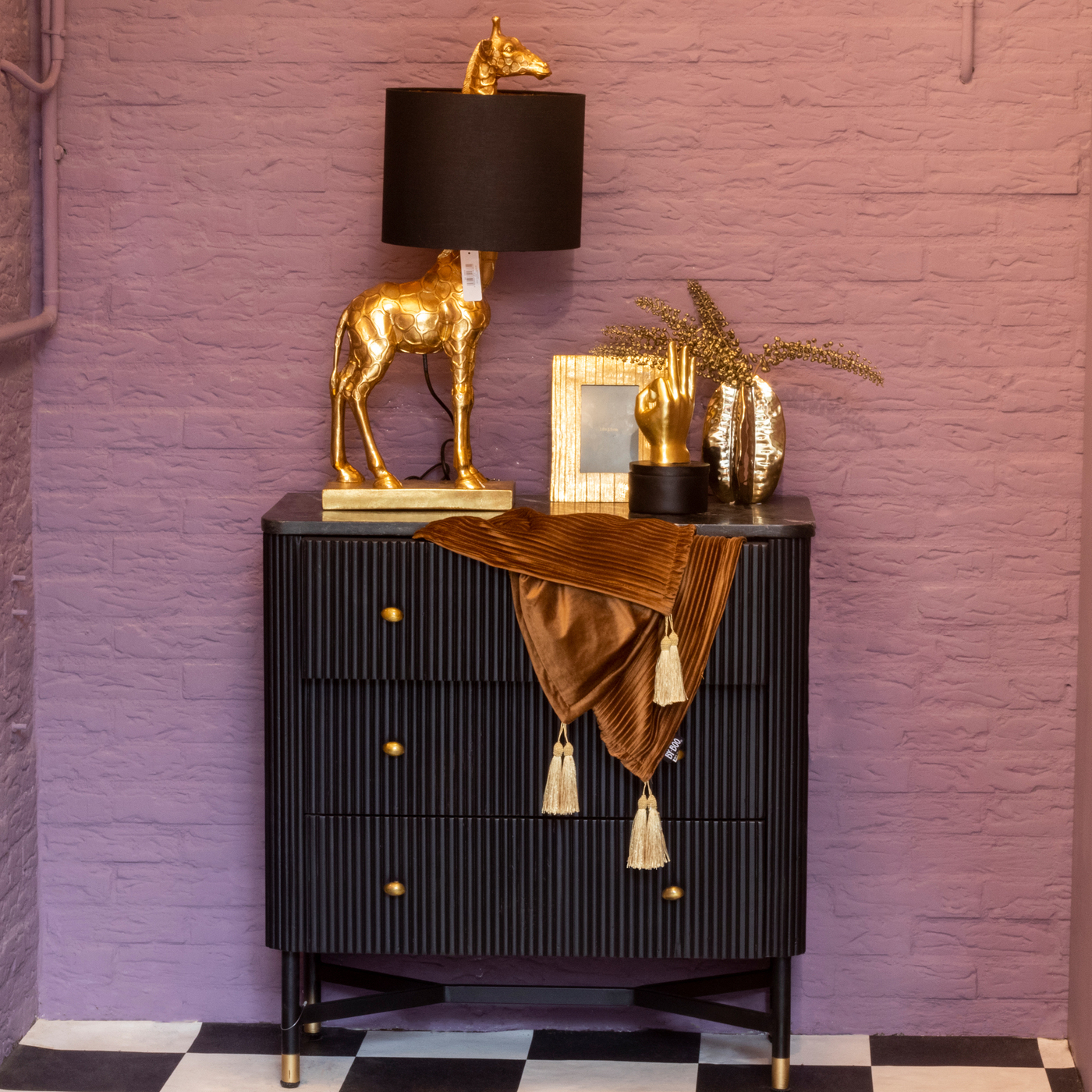 Sidetable Japandi Zwart met Marmer - Giga Meubel