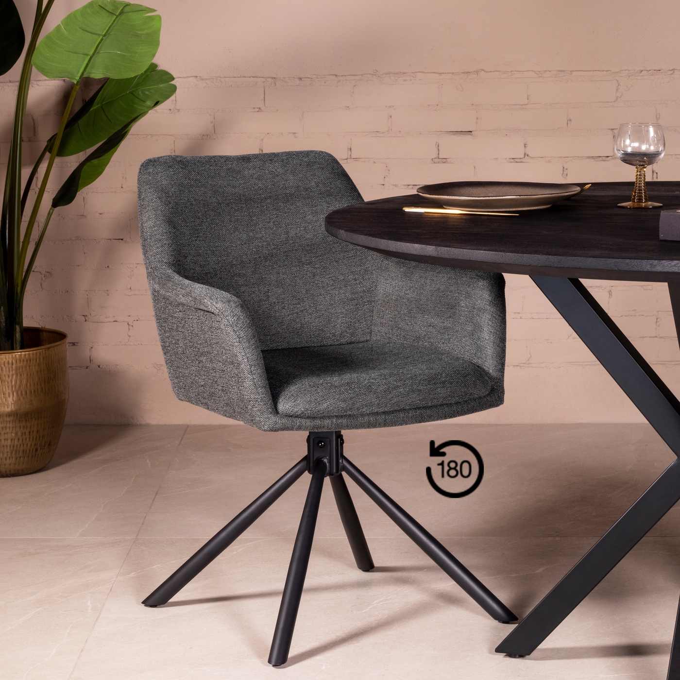 Eetkamerstoel Dark Stone - Draaibaar - Stalen Frame - Stoel Charlie - Giga Meubel
