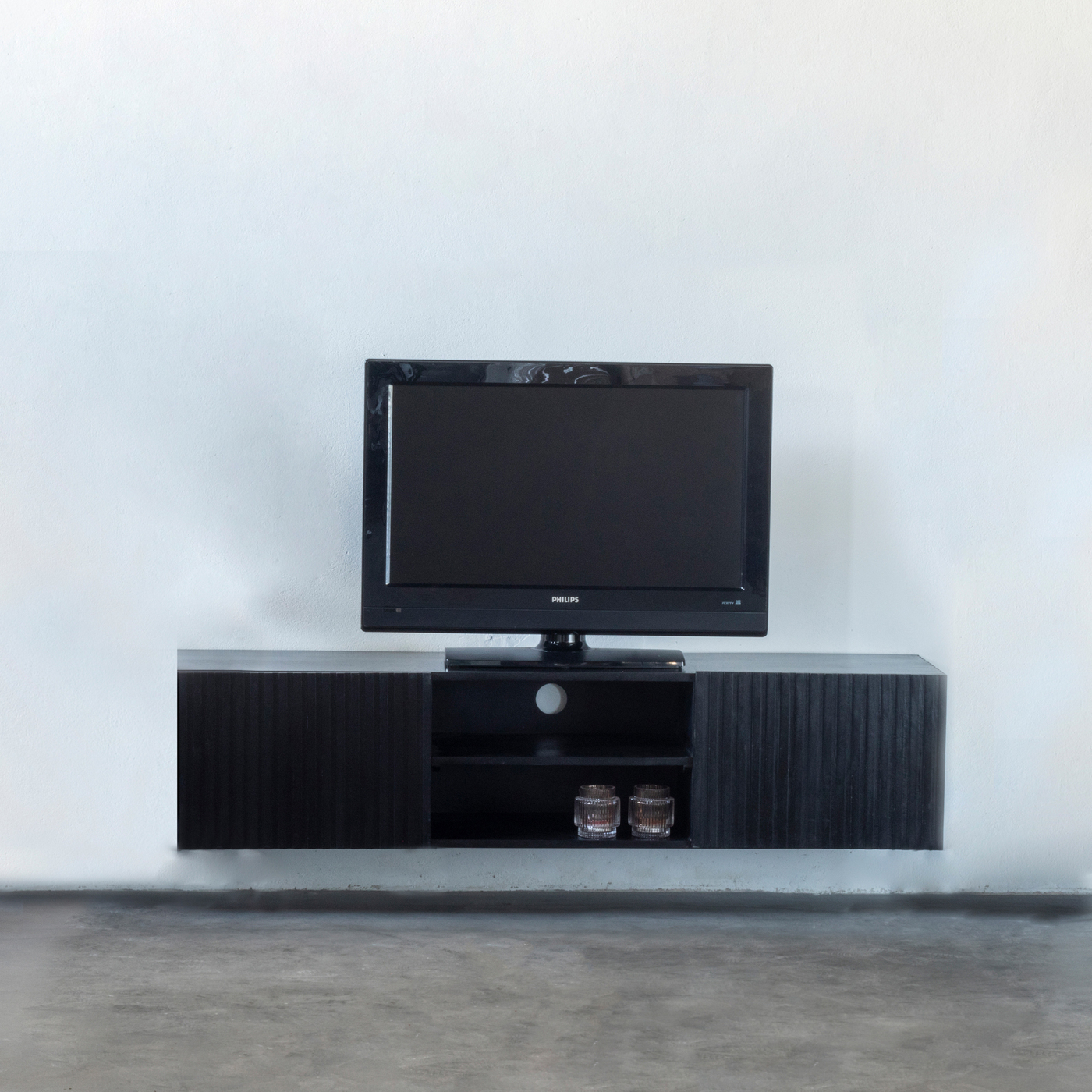 Zwevend Tv Meubel Zwart - Mangohout - 150x40x50cm - Kast Roman - Giga Meubel