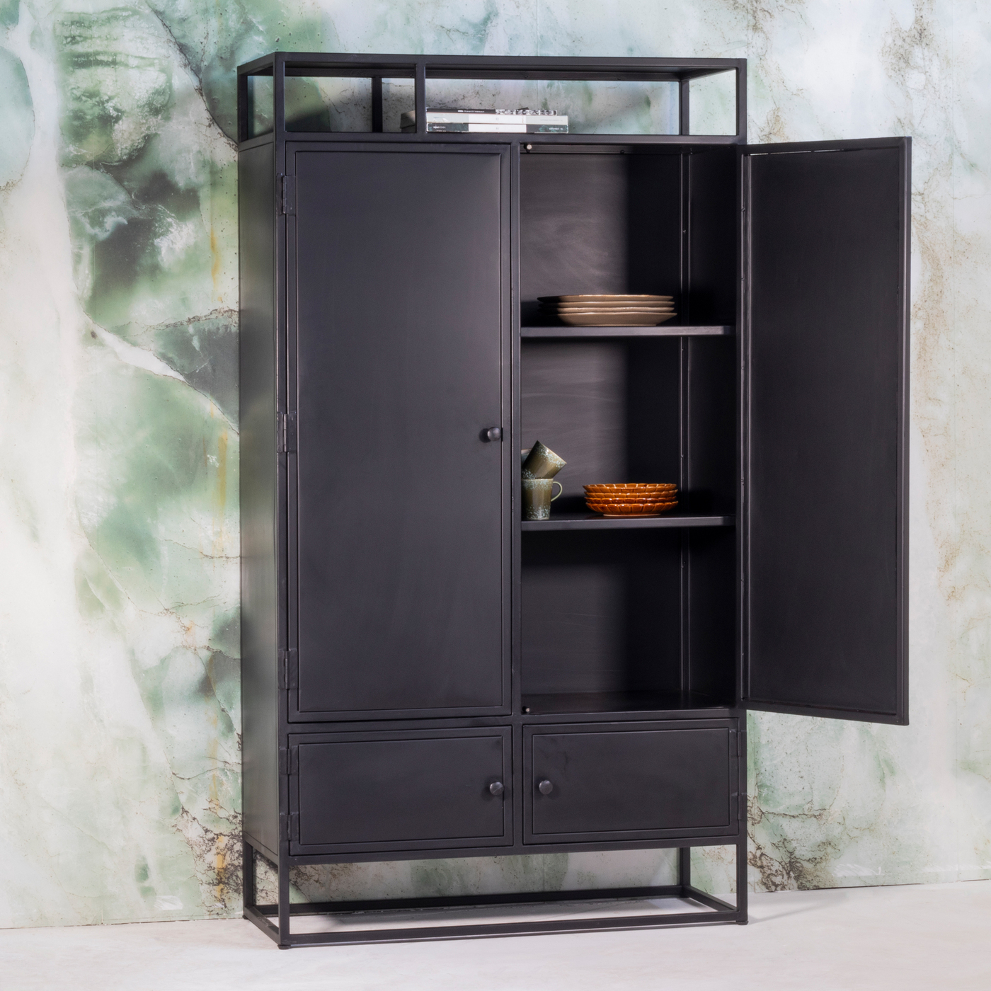 Tv-kast Zwart - Metaal - 6 Deuren - 240x180cm - Kast Urban - Giga Meubel