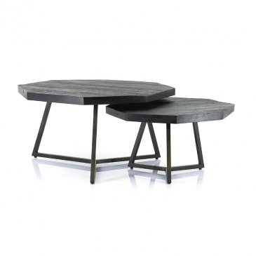 By-Boo Salontafel Octagon Zwart Set van 2