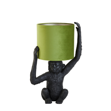 Light & Living Tafellamp Monkey Mat Zwart/Olijf Groen 68cm