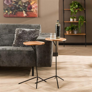 Bijzettafel Set van 2 Opstaande Rand Massief Acacia Naturel