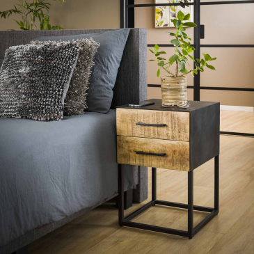 Nachtkastje 2L Metal Wood - Giga Meubel