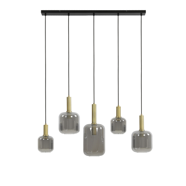 Light & Living Hanglamp 5-Lichts Lekar Antiek Brons/Smoke Glas 110cm