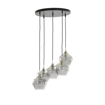 Light & Living Hanglamp 5-Lichts Rakel Antiek Brons/Smoke Glas Ø61cm