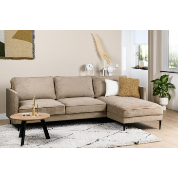 3-zits Bank Rechts Wave Rib Taupe - Giga Meubel