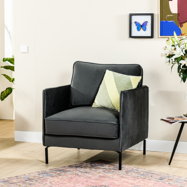 1-Zits Fauteuil Santiago Fashion Velvet Donkergrijs - Giga Meubel