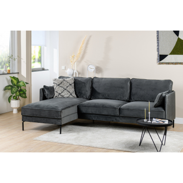 3-zits Bank Links Fashion Velvet donkerGrijs - Giga Meubel