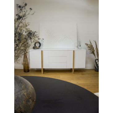 Tenzo Dressoir Birka 2-Deurs 3 Lades Wit/Eiken