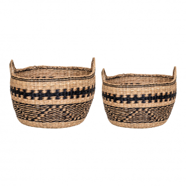 House Nordic Mandjes Teba Zeegras Zwart/Naturel Rond Set van 2