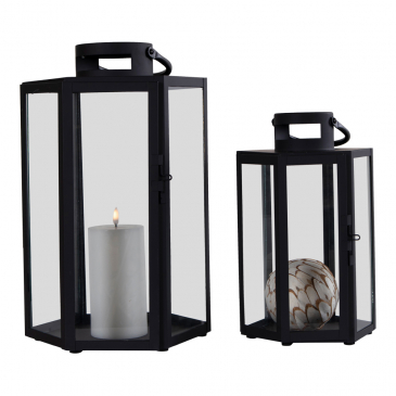House Nordic Lantaarn Milos Set van 2 Staal Glas Zwart