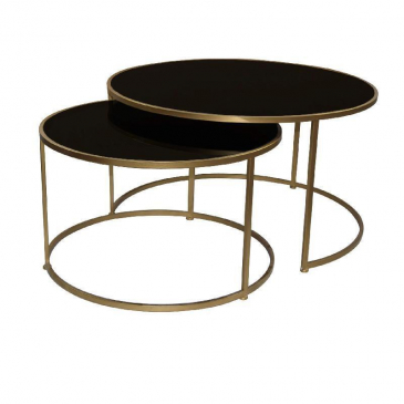 PTMD Salontafel Miyo Dark Glass Rond Set van 2