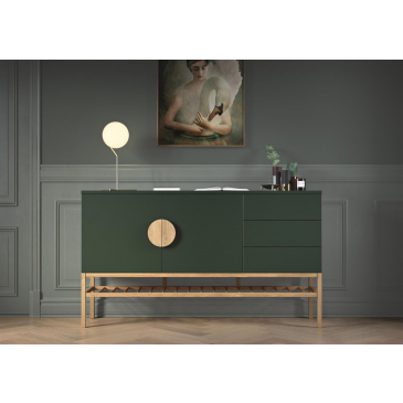 Tenzo Dressoir Scoop 2-Deurs 3 Lades Groen/Eiken