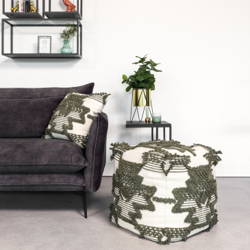 Poef Liam 45x45cm Groen/Grijs - Giga Meubel