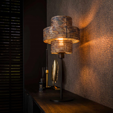 Tafellamp Lantern 1-Lichts Zwart/Bruin - Giga Meubel
