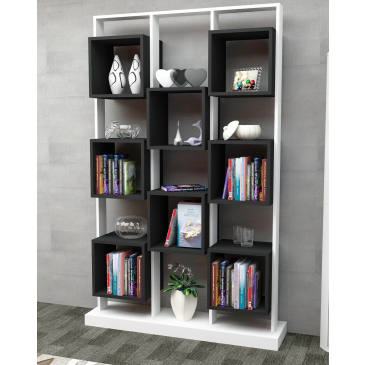 Boekenkast Edge Melamine Wit Zwart