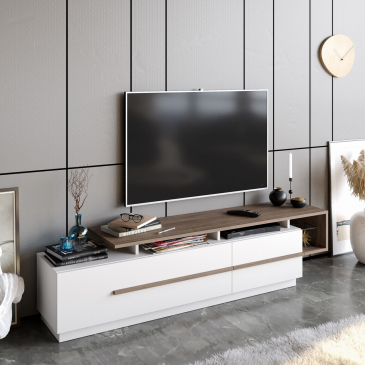 Tv-Meubel Pia Melamine Walnoot Wit