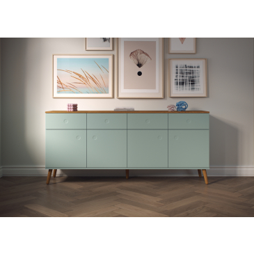 Tenzo Dressoir Dot 4-Deurs 4 Lades Groen/Eiken