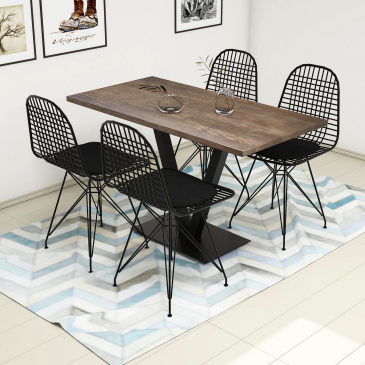 Tafel & Stoelen Set (5 Stuks) Sun Grenen Walnoot Zwart