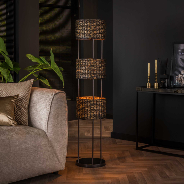 Vloerlamp Tower Waterhyacint 3-Lichts Zwart Nikkel - Giga Meubel