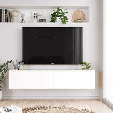 Zwevend Tv-meubel Fethiye Melamine Naturel Wit 140cm