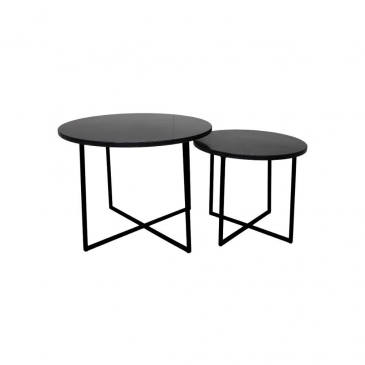 HSM Collection Ronde Salontafel Zwart Marmer Set van 2