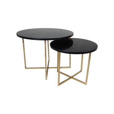 HSM Collection Ronde Salontafel Zwart Marmer Goud Set van 2