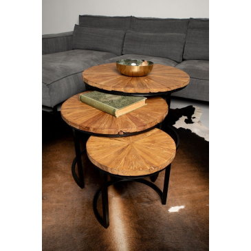 HSM Collection Salontafel Ø75cm Gemixt Javahout/Ijzer Set van 3
