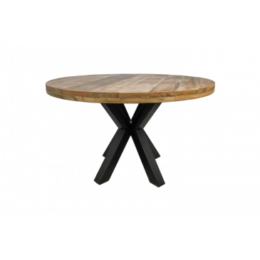 HSM Collection Eettafel Rond Portland Ø120x77cm Naturel/Zwart Mangohout/Metaal