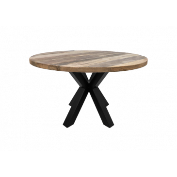 HSM Collection Eettafel Rond Ø120x76cm Naturel/Zwart Mangohout/Metaal